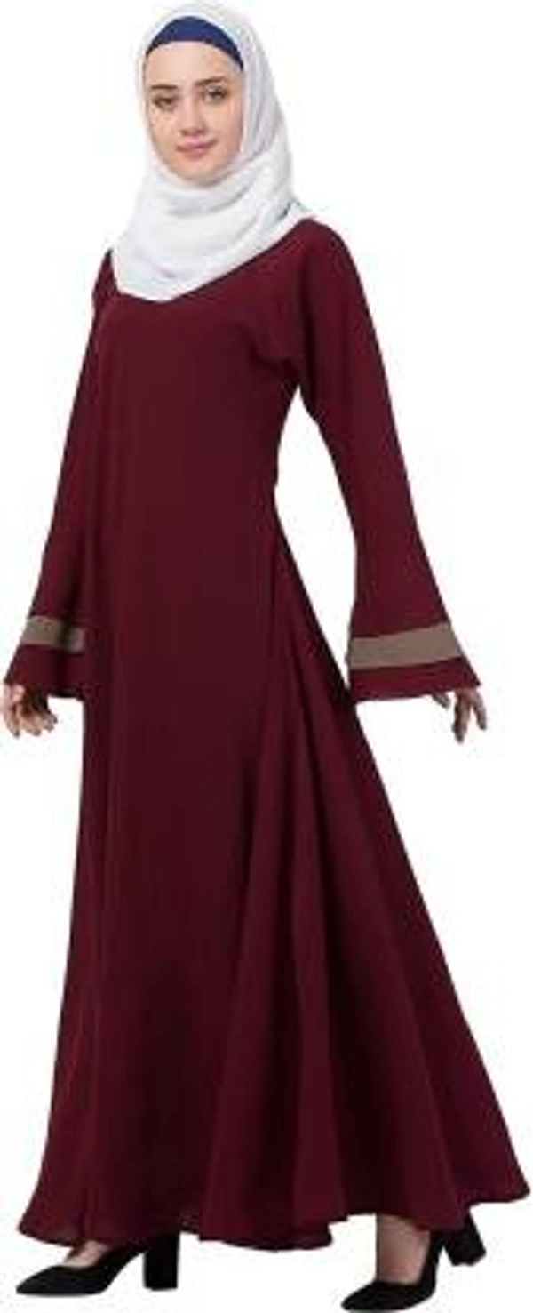 Humeira Abaya Branded Dubai Style Simple Neck Button Abaya in Al Nida Fabric (Maroon) - 54, 300 gms